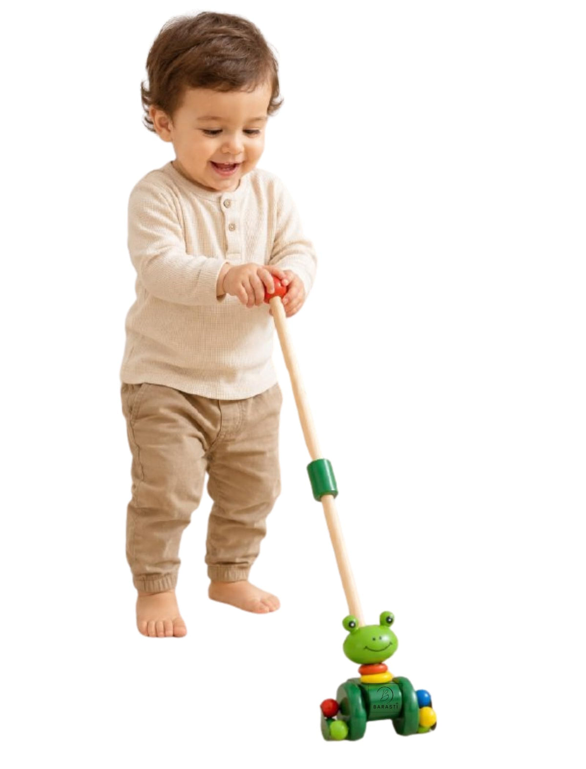 Wooden Frog Push Toy for Toddlers 13 Years Push Along Walking Toy