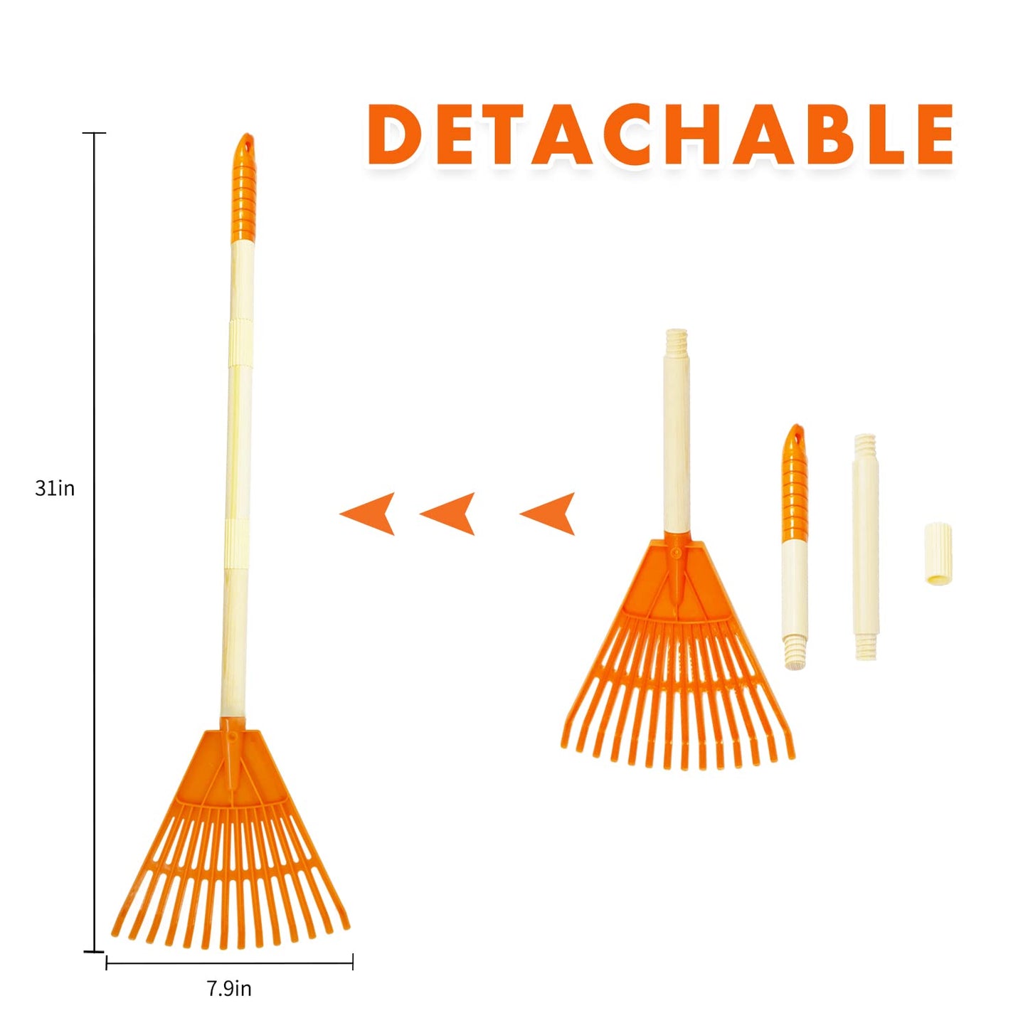 Cheerbank 4Pcs Kid Rakes, 31'' Child Size Plastic Lawn Rakes For Leaves Wooden Handle, Great Gardening Tools Gifts For Boys Girl