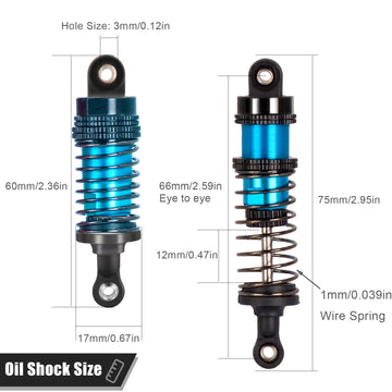 Rcthjia Oiled 4Pcs 66Mm Aluminum Oil Shock Set For 1/12 1/14 1/16 Rc Cars - Front/Rear Upgrade Compatible With Wltoys 144001, 12