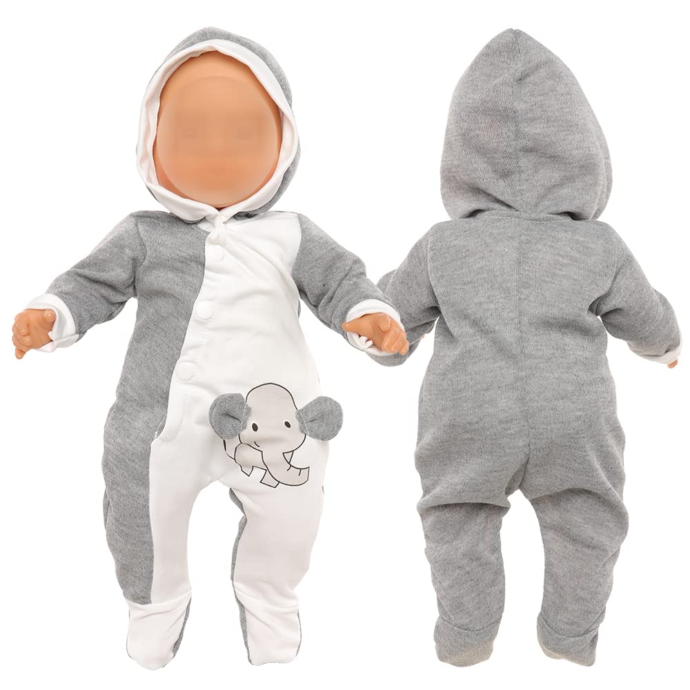 Miunana 13-15 Inch Baby Doll Clothes Elephant Jumpsuit Outfit 1Pcs For New One Year Old 15 Inch Small Baby Doll Clothes Grey And White Doll Pajamas Clothes