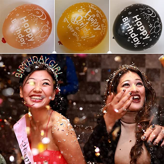 52 Pcs Black Gold Birthday Balloons With Birthday Party Pattern Children'S Birthday Balloons Decoration Suitable For Girls Boy B