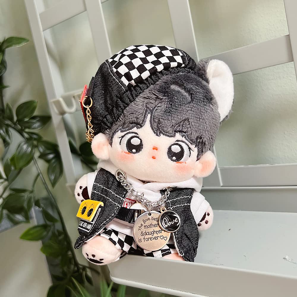 Niannyyhouse 10Cm Plush Doll Clothes Black And White Suits Beret Vests Hoodie Pants Doll Accessories Dress Up