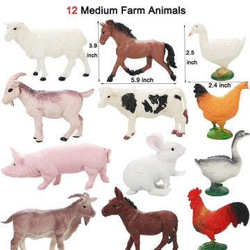 Yowlieu Realistic Farm Animal Figures Playset, 44 Pcs Plastic Toys, Multicolor, Includes Fences, Learning Toy for Kids & Toddlers