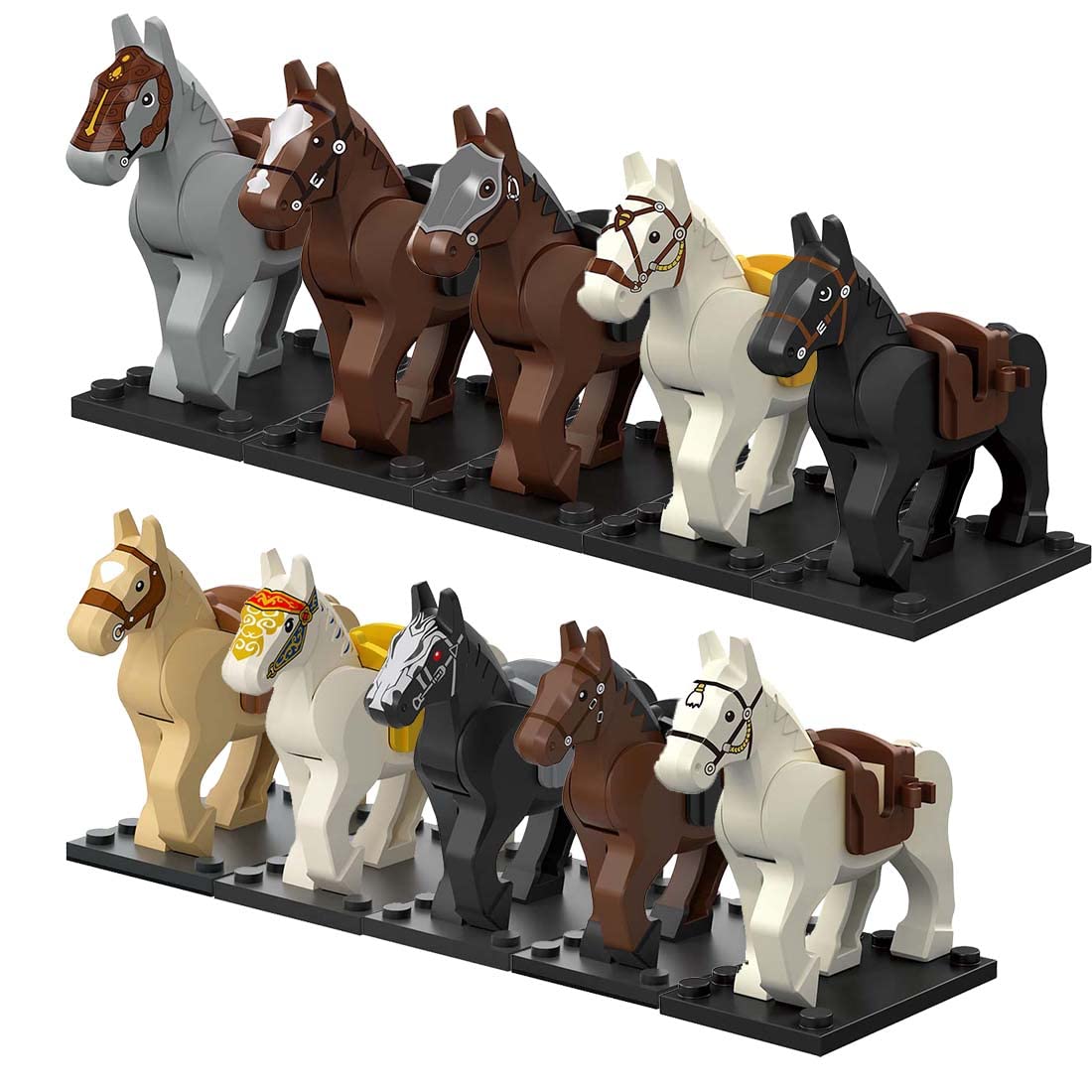 Aliquid Custom Minifigures Horse Set, Custom War Horse Set For Minifigures, Horse Set For Lego Minifigures - 10 Pcs