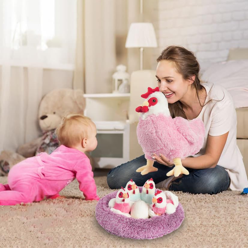 Youthfuljive 9 In 1 Chicken Stuffed Animal Set, Stuffed Chicken Plush Toys Zippered Egg Laying Hen With Baby Chicks Plush Chicke