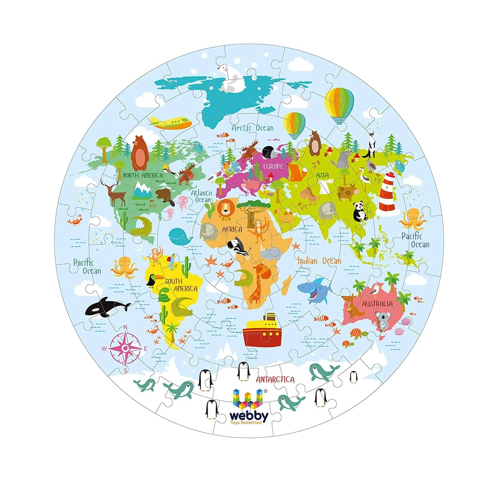 Webby Amazing World Map Jigsaw Floor Puzzle 60 Pcs With 4 Double Sided Flashcards | Birthday Gift For Boys & Girls