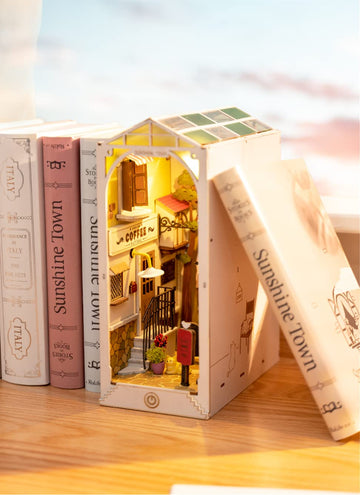 Robotime Diy Book Nook Kit Bookend Stand Bookshelf Insert Bookcase Miniature House With Sensor Light 3D Wooden Puzzle Model Buil