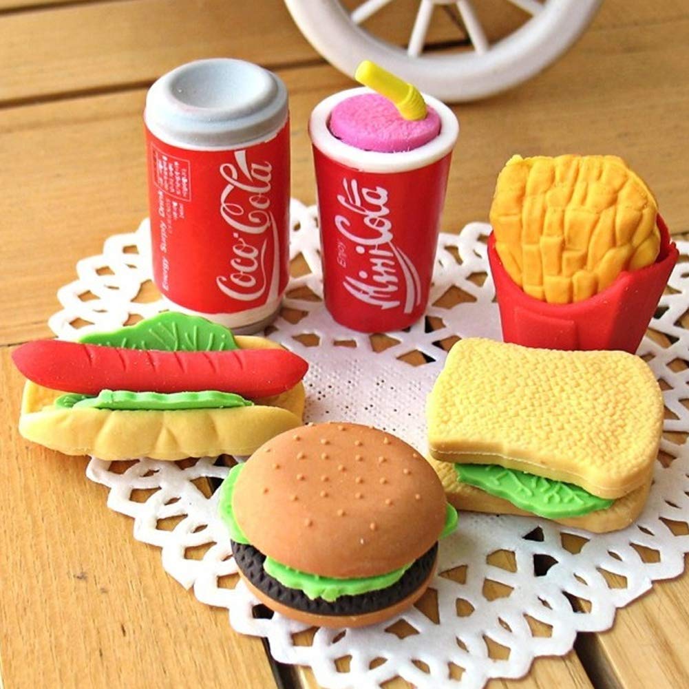 Cllayees 72 Pcs Assorted Food Pencil Erasers Set, Rubber Cake & Fruit Toys for Kids, Party Favors, Model CL01
