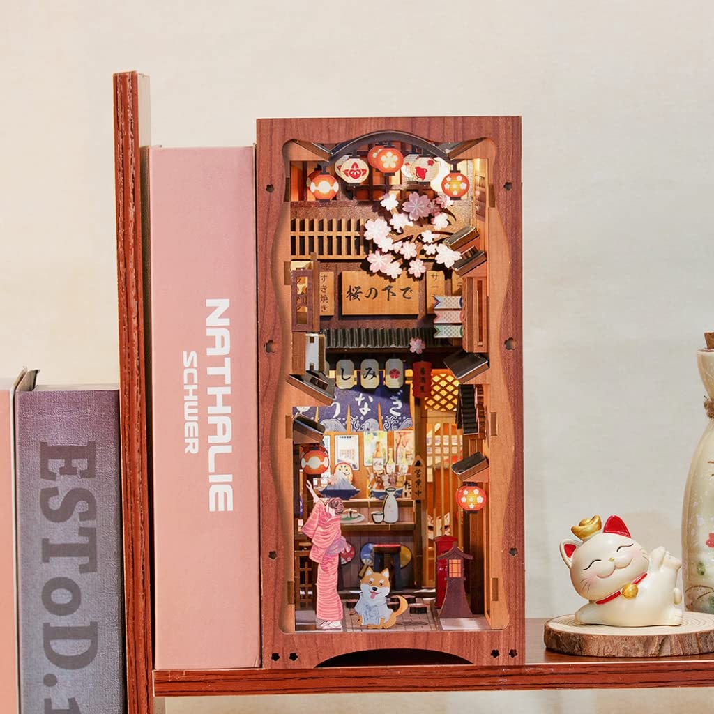 Cutebee Diy Book Nook Kit, Diy Dollhouse Booknook Bookshelf Insert Decor Alley, Bookends Model Build-Creativity Kit With Led Lig