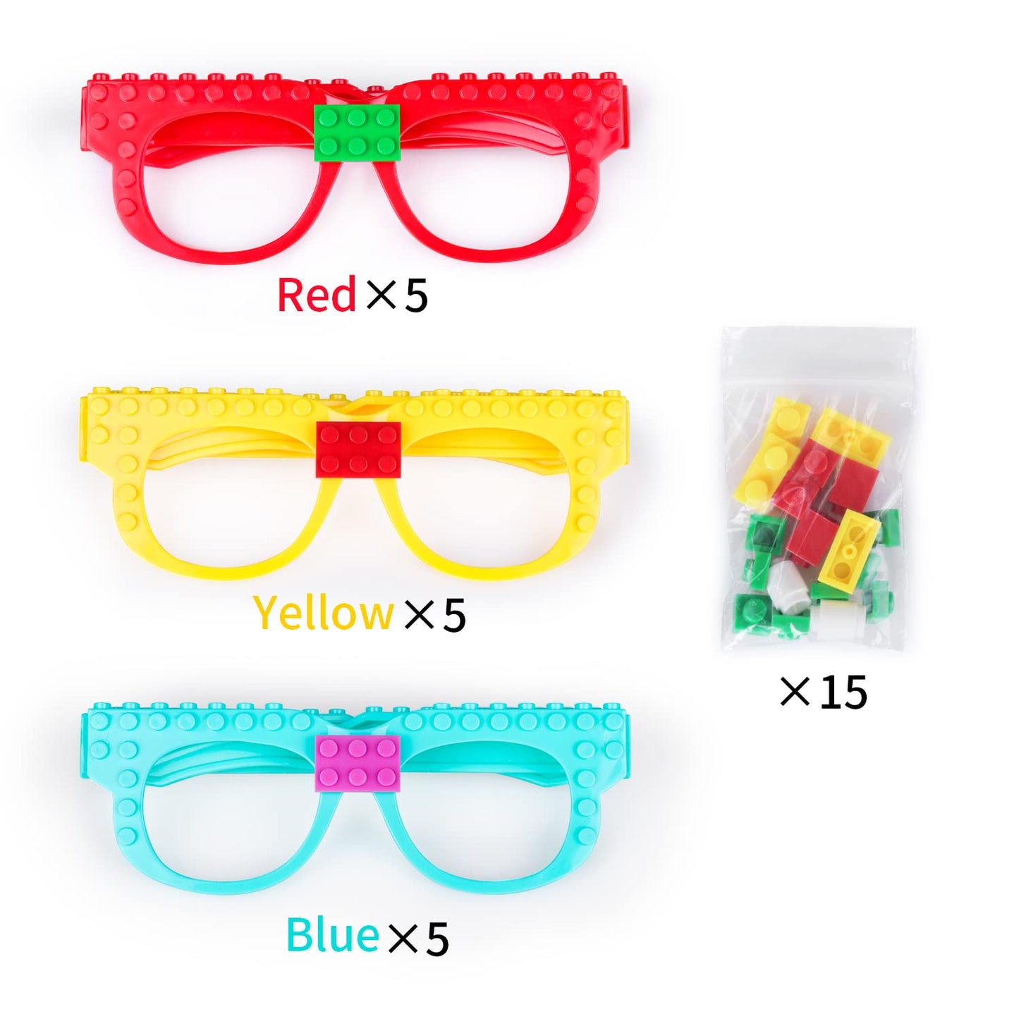 Waenerec 15 Pcs Diy Building Bricks Glasses Building Blocks Games For Kids Toddlers Building Block Birthday Party Supplies Carnival Themed Decorations Party Favor