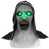 Scary Nun Mask Led Light Up Mask with Headscarf Horror Nun Cosplay Costumes Halloween Dress Up Party Props (Led Open Mouth)