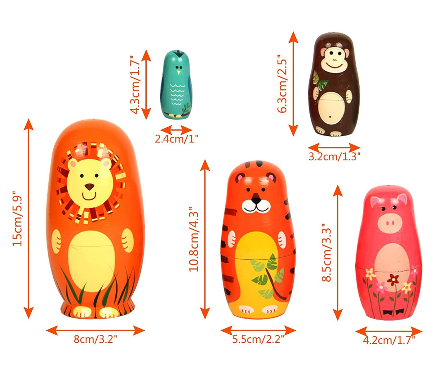 Maxshop Nesting Dolls For Kids - Russian Wooden Stacking Nested Set 5 Pieces Handmade Toys For Children Christmas Birthday Rome Decoration Halloween Wishing Gift (Captain Lion)