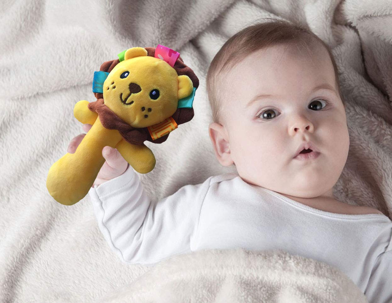 Soft Baby Rattle Toys Plush Stuffed Animal Hand Rattles For Toddlers Girls Boys Development Infant Toys-Lion