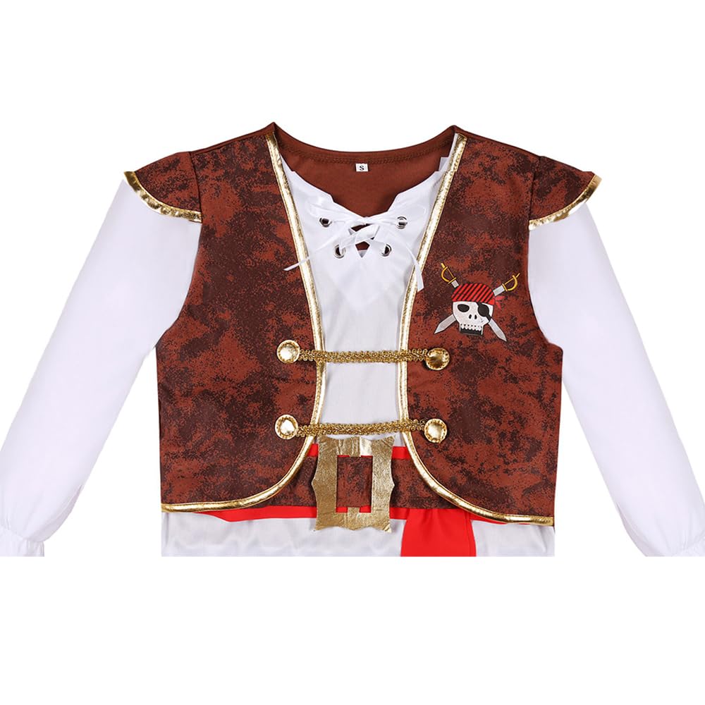 Yorborgor Pirate Costume For Kids Pirate Outfit For Boys Pirate Cosplay Party Dress Up (White, 9-10 Years)
