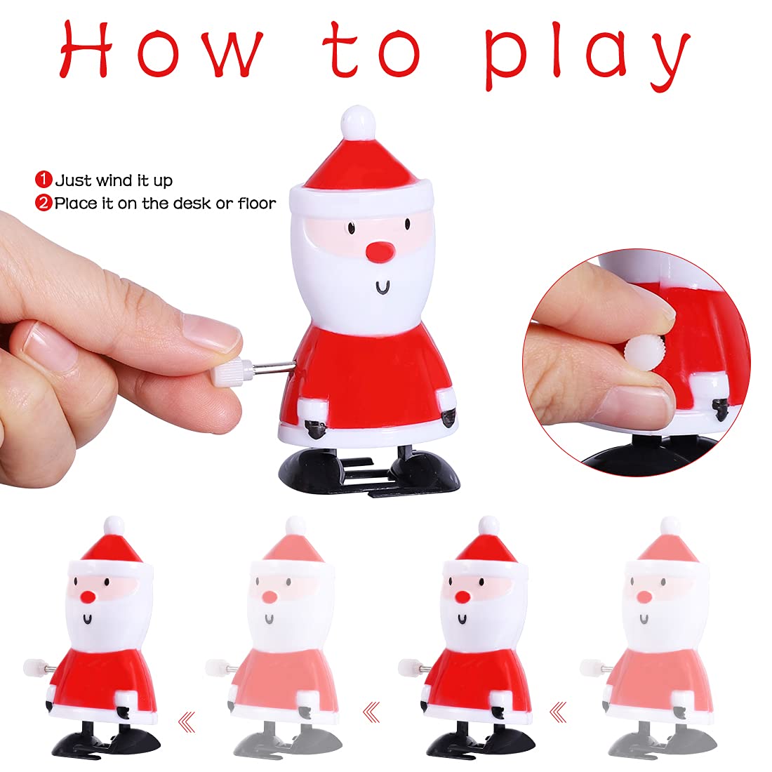 Max Fun 24 Pack Christmas Wind Up Toys - Multicolored Plastic Stocking Stuffers for Party Favors and Goody Bag Fillers