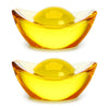 2Pcs Handmade Chinese Yellow Crystal Yuan Bao Figurine Collectibles Feng Shui Golden Ingot Statues Ornament For Wealth Luck,3Inch