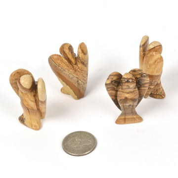 Carved Picture Jasper Gemstone Peace Angel Pocket Guardian Angelhealing Statue 2 Inch