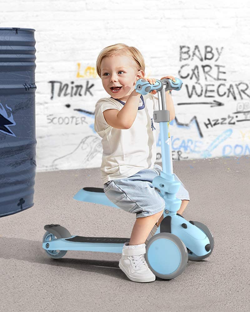 Mountalk Toddler Scooter/Balance Bike, 3 Wheels Scooter With Seat, Ride On Toys For Girls And Boys 1-6 Years (2 In 1 - Blue)