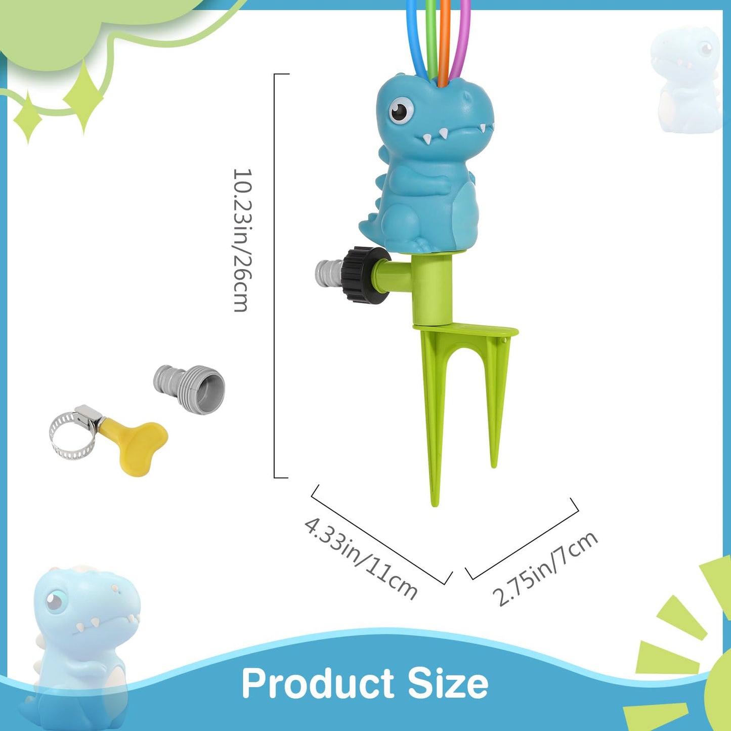 Moko Water Sprinkler For Kids, Dinosaur Toddler Outdoor Toys With 4 Wiggle Tubes And Hose Clamp, Outdoor Play Toys Spray Up To 8
