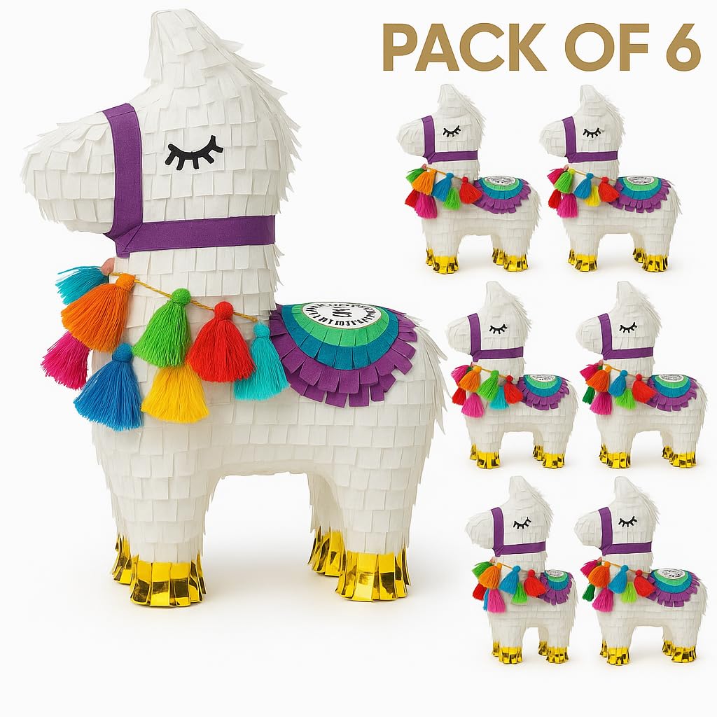 GIFTEXPRESS 6-Pack 8x6 Mini Llama Pinatas- Small Birthday Party Favors, Cinco de Mayo, Fiesta, Gender Reveal, Taco Tuesday, Tabl