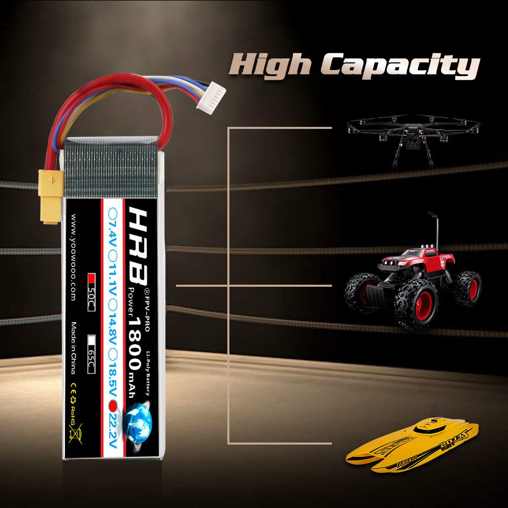 HRB 6S 1800mAh Lipo Battery with XT60 Plug 50C 22.2V RC Lipo Battery Compatible with RC Airplane Helicopter Quadcopter Car Truck