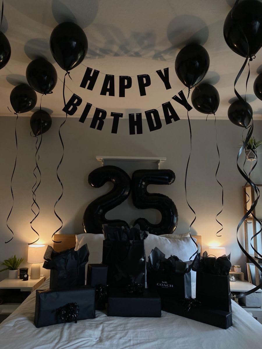 25 Balloon Number, Black Number 25Th Birthday Balloons 40 Inch, 25 Or 52 Years Old Black Birthday Decorations For Men Women, 25T