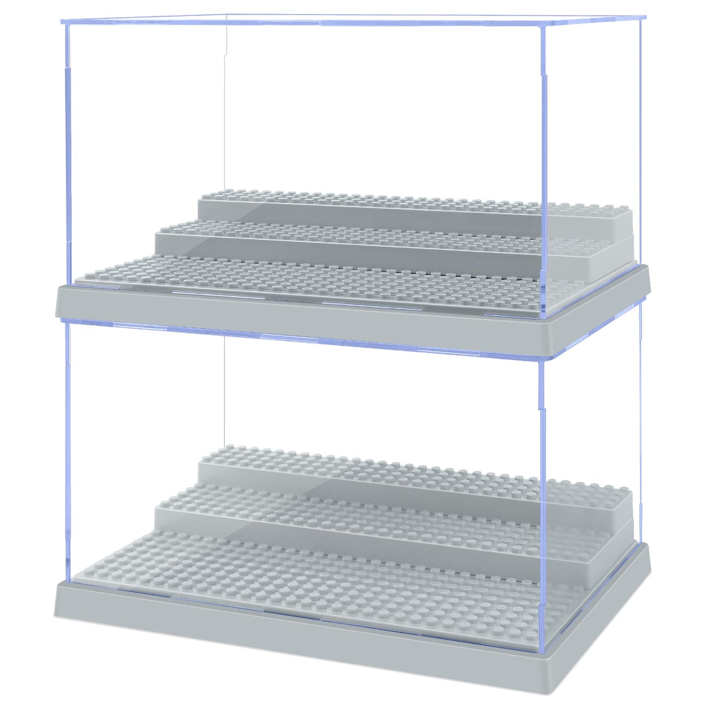2 Pack Display Case For Minifigure Action Figures Blocks, Acrylic Minifigure Display Case Box Storage With 3 Movable Steps Gift