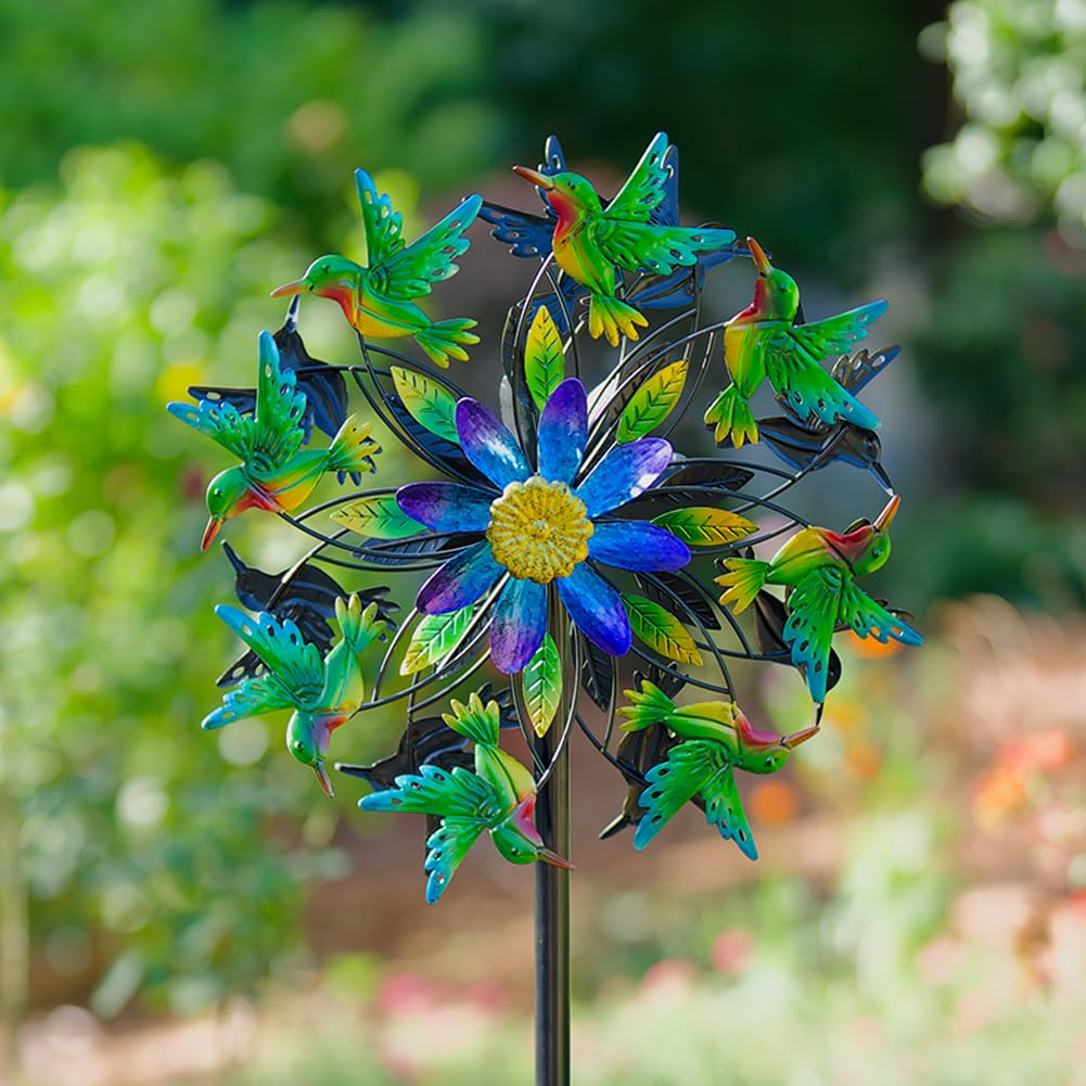 Venniy Hummingbird Wind Spinner, Metal Outdoor Wind Sculptures & Spinners, 68.5 Inch Double Windmill Spinner For Yard Lawn Garde