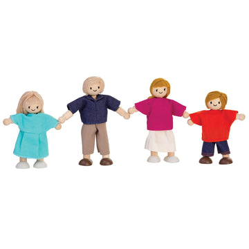 Plantoys Wooden Dollhouse Family- Mom, Dad, Son, And Daughter (7415) | Sustainably Made From Rubberwood And Non-Toxic Paints And