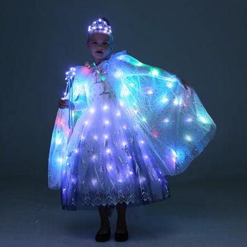 Ledpaty Girls Princess Cape Led Light Up Cloaks Halloween Dress Up With Tiara Crown, Wand,Necklace Pretend Play,Role Play & Dres