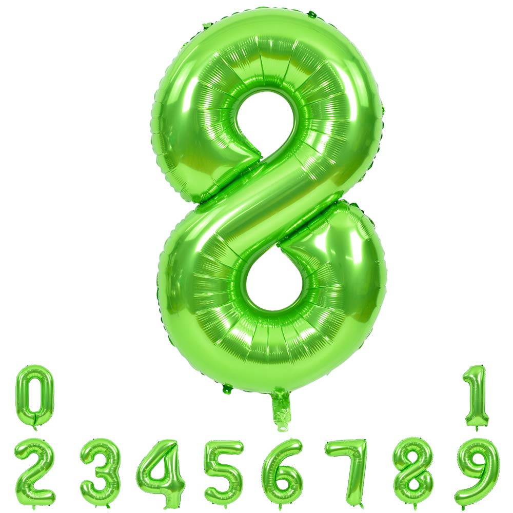 Toniful 40 Inch Large Green Numbers Balloons 0-9, Number 8 Digit 8 Helium Balloons, Foil Mylar Big Number Balloons For Birthday