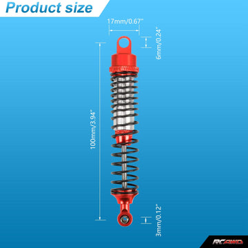 RCAWD RC Shock Absorber 100mm for 1/10 HSP RGT Himoto Redcat RC Damper Set with Springs Full Aluminum Alloy Upgrade Parts Hop Up