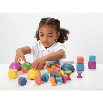 Tickit Rainbow Wooden Super Set - Set Of 84 - 12 Different Shapes In 7 Colors - Loose Parts Play Set For Babies And Toddlers 10M