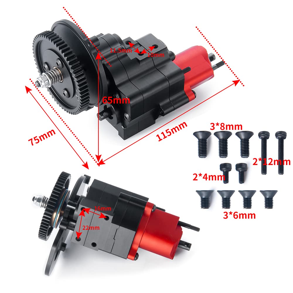 RCHUBAM Metal Transmission Case Gearbox with 2 Speeds for 1:10 Axial SCX10 RC Crawler Car