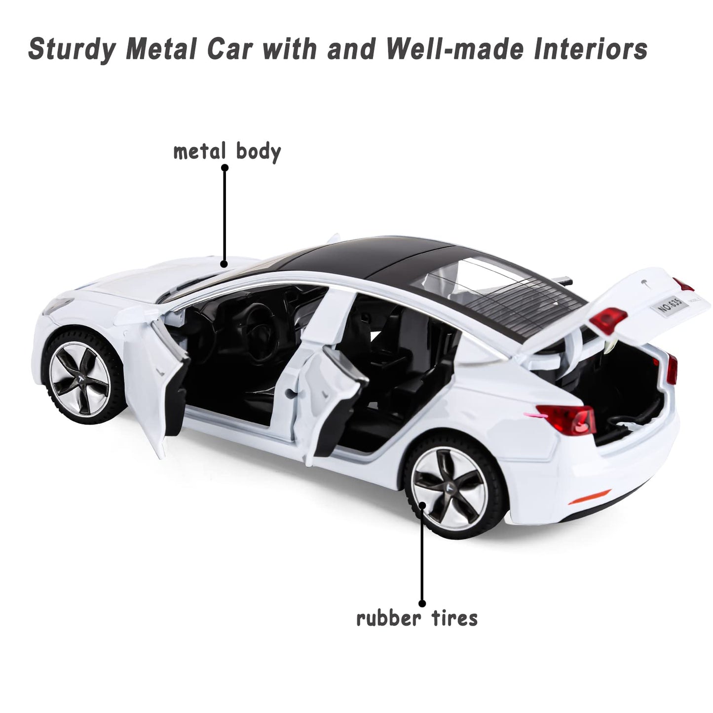 Toy Car Model 3 Diecast Metal Model Cars Pull Back car for Boys and Girls Age 3 - 12 Years Old (White)