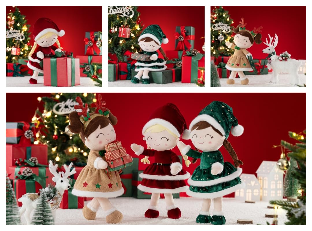 Gloveleya Soft Plush Doll Christmas Girl Dolls With Red Dress, Gift Box & Free Card - Perfect Holiday Or Birthday Gift For Toddlers 2-8 Ages, 16'