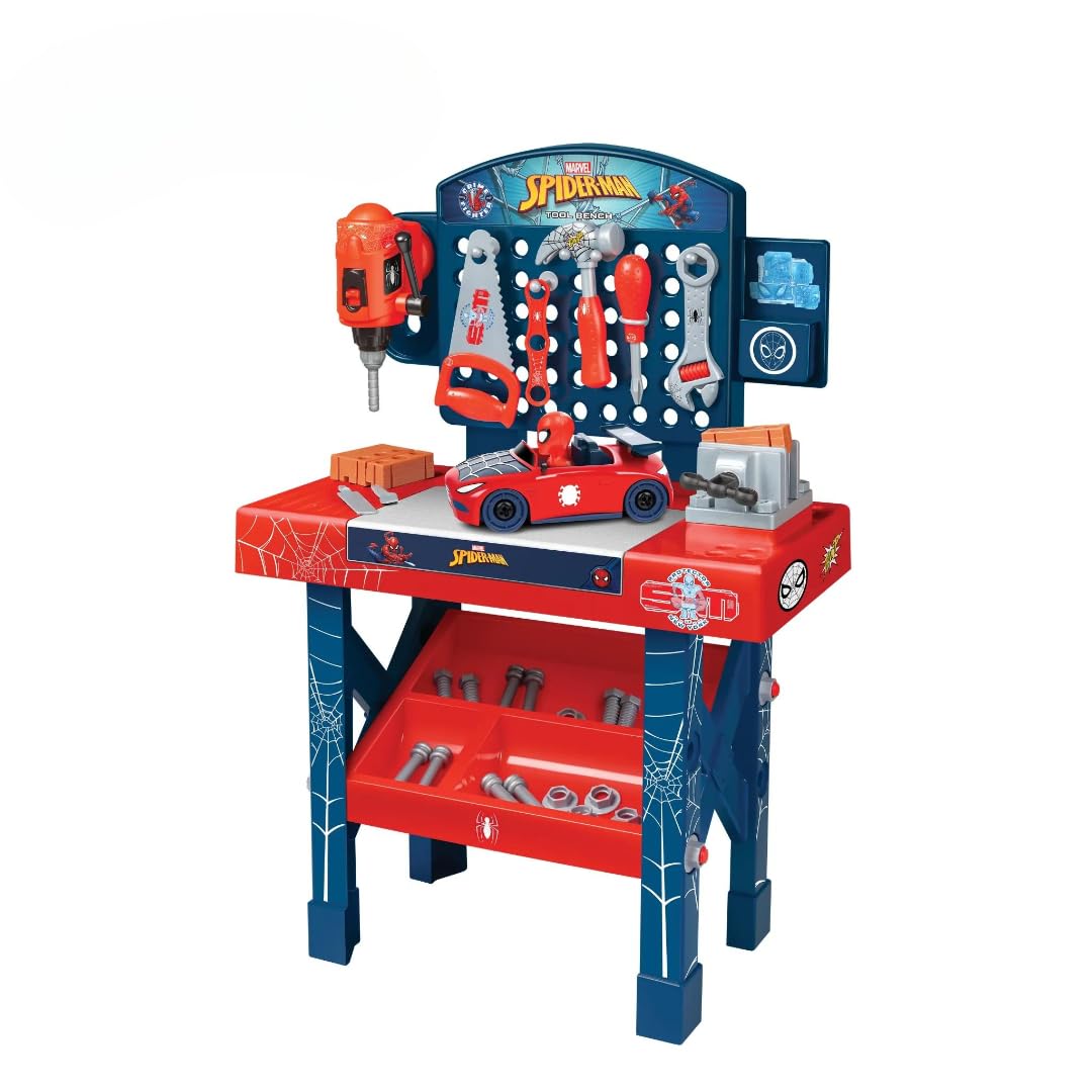 World Tech Toys Marvel Spider-Man Bench Set - Spiderman Tool Bench Playset with Take Apart Car - Official Marvel Licensed Produc