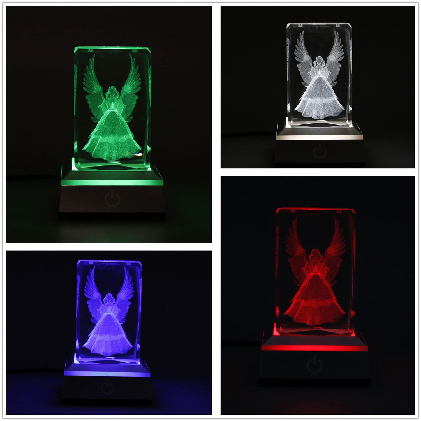 Vskikris 3D Laser Crystal Guardian Angel Figurine With Night Light Stand Base - 3D Engraving Crystal Angel Figurine And Statues Gift