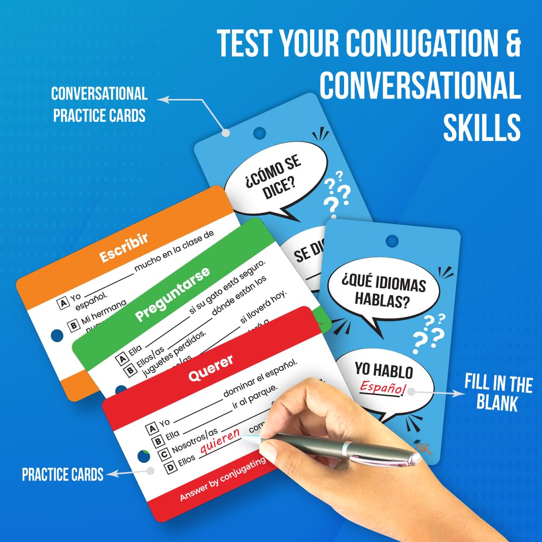 500+ Spanish Flash Cards for mature-themeds and Kids- 270 Spanish Verb Conjugation Nouns Adjectives & Phrase for Beginners to Intermediate Vocabulary Cards Language Games & Spanish Practice Cards