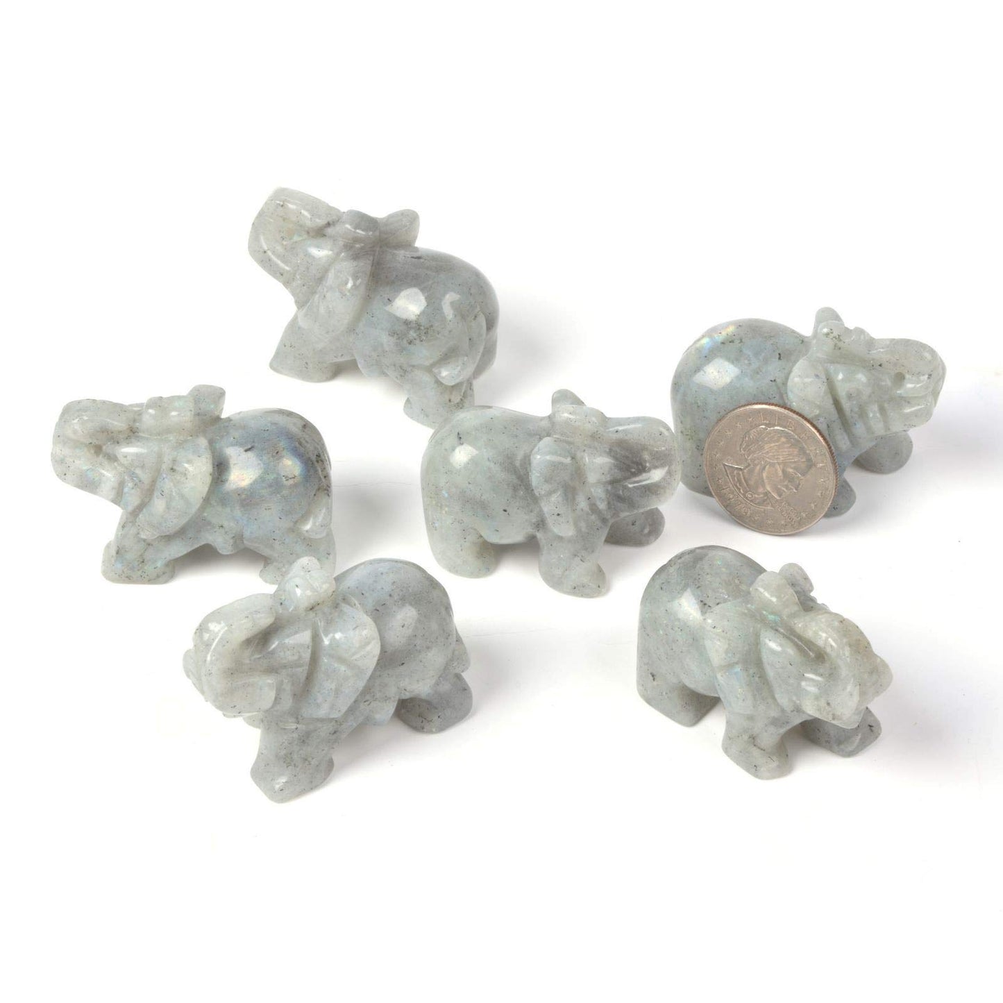 Justinstones Carved Natural Labradorite Gemstone Elephant Healing Guardian Statue Figurine Crafts 2 Inch