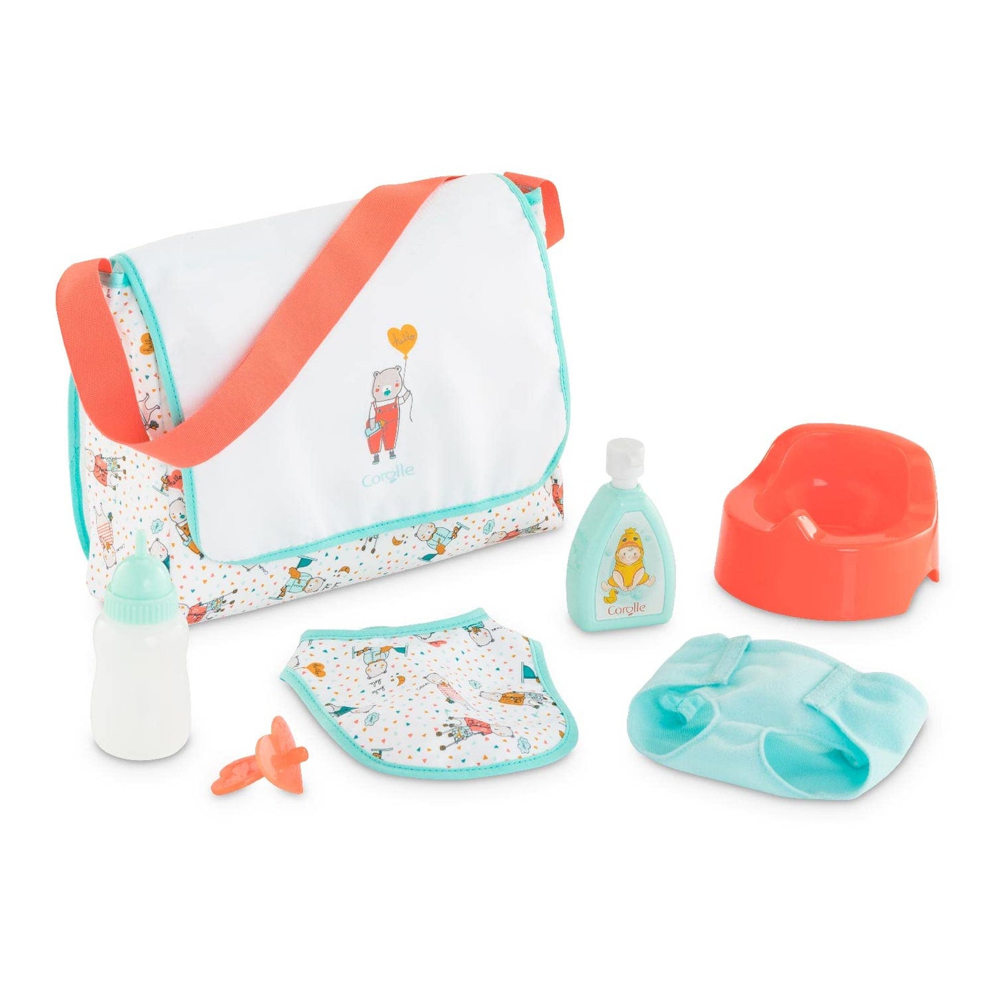 Corolle Baby Doll Changing Bag And Accessories Set - 7-Piece Set Includes 2-In-1 Storage Bag/Changing Pad, For Kids Ages 2 Years