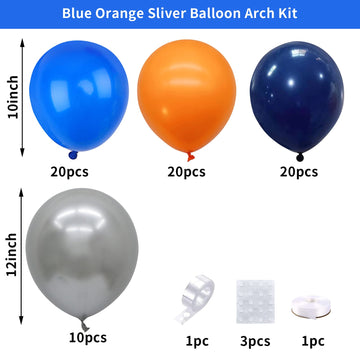 Balloon Arch Garland Kit, Space Balloon Decor Blue Balloon Garland Kit, Royal Navy Blue And Orange Blue And Metallic Silver Balloon Arch Kit For Outer Space Party Theme Supplies Baby Shower Birthday