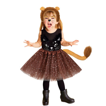 5 Pcs Lion Costume Set Lion Ears Headband Tail Bowtie Tutu Skirt And Lion Face Sticker For Girls Kids Halloween Cosplay Party