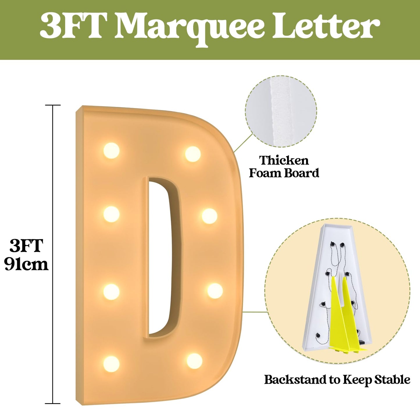 3Ft Marquee Light Up Letters, Large Marquee Letters D For Party Decorations, Big Baby Letters For Baby Shower Birthday Party Dec