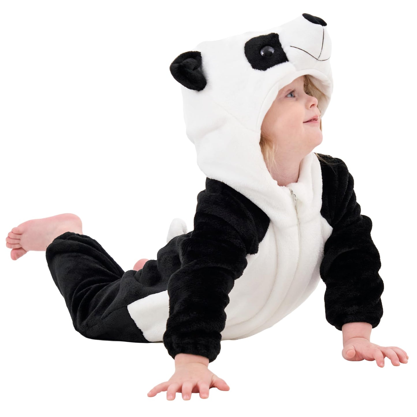 Lonulain Unisex Baby Animal Costume Pajamas, Infant Flannel Hooded Halloween Romper Cosplay Costume/Homewear/Sleepwear (Panda,3-