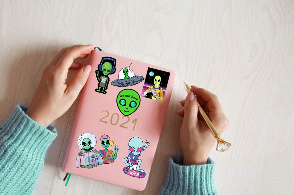 Roranic Alien Stickers For Kids Adults,50Pcs No Duplicates Waterproof Matte Vinyl Cool Alien Stickers Pack For Water Bottle Skat