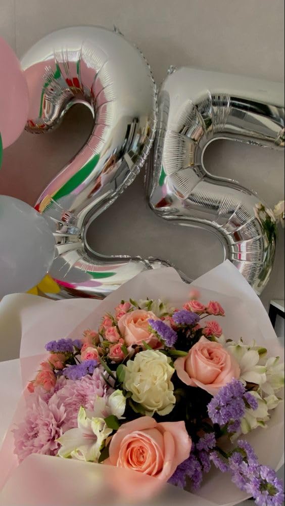 Silver 5 Balloon, Number Balloons 40 Inch, 5Th Birthday Balloon Decorations, Silver And Black Party Supplies, 5 Number Balloons,