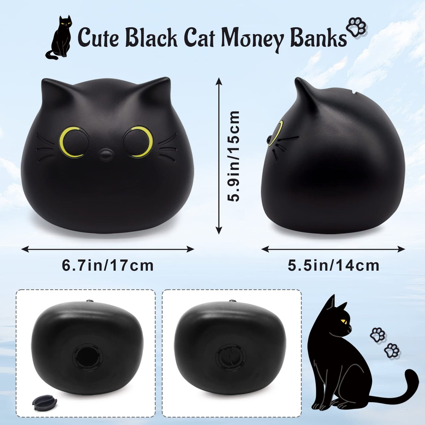Nigoways Cat Piggy Bank - Piggy Bank For Kids And Adults,Unbreakable Money Bank,Cat Bank,Practical Gifts For Birthday(Black Cat)