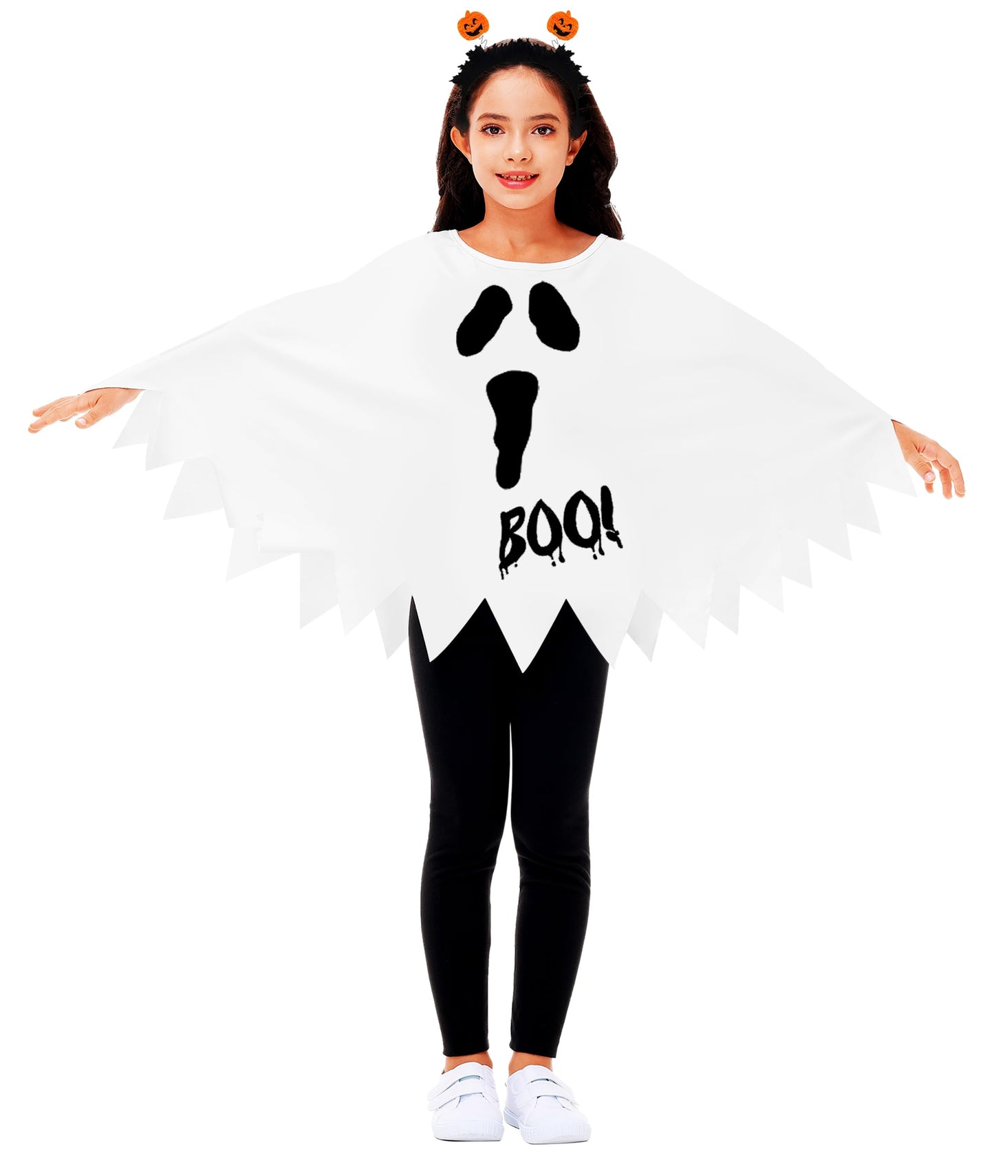 AOBUTE Girls White Ghost Poncho Kids Halloween Cute Cloak Cape Clothes White