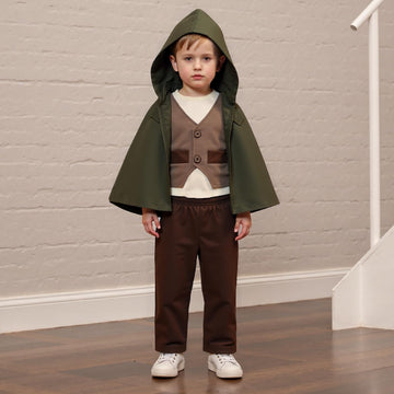 Infant Toddler Baby Boys Halloween Costume Medieval Ring Bearer Long Sleeve Shirt Vest Cloak and Pants 4pcs Outfit Set (Army Gre